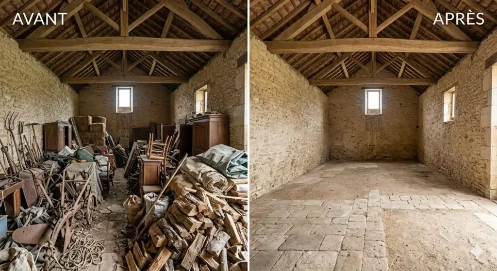 Débarras grange avant après Bellegarde-sur-Valserine - GT Débarras Pays de Gex